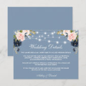 Roze Bloemen Stoffige Blauwe Lichten Bruiloft Deta Briefkaart (Voorkant / Achterkant)