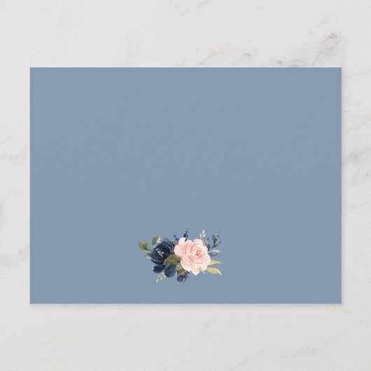 Roze Bloemen Stoffige Blauwe Lichten Bruiloft Deta Briefkaart (Achterkant)