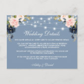 Roze Bloemen Stoffige Blauwe Lichten Bruiloft Deta Briefkaart (Voorkant)