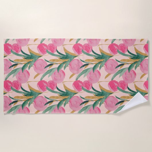 Roze bloemen strandlaken (Voorkant)