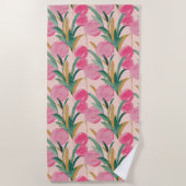 Roze bloemen strandlaken (Voorkant)