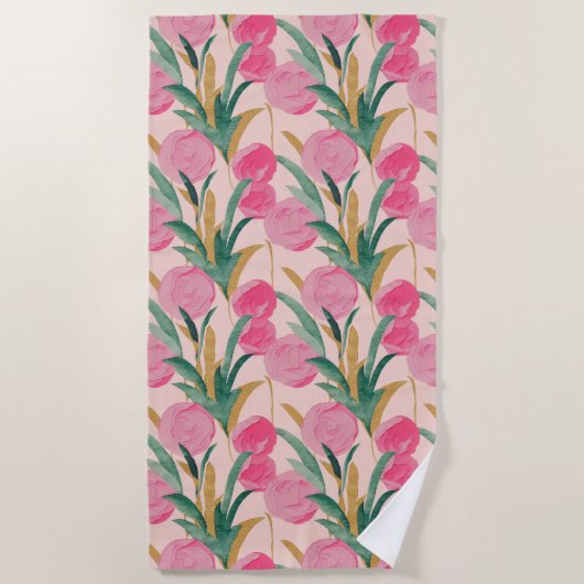 Roze bloemen strandlaken (Voorkant)