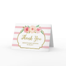 Roze Bloemen Strepen Goud Baby shower Dank u