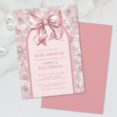 Roze bloemen strik meisje babyshower uitnodiging