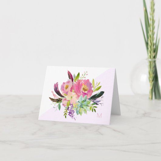 Roze bloemen succulent monogram gevouwen noot Kaar Bedankkaart (Voorkant)