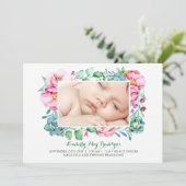 Roze Bloemen Succulenten Boeket Geboorteaankondigi Aankondiging (Staand voorkant)