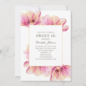 Roze bloemen Sweet 16. Lente bloemenfeest 16e verj Kaart (Voorkant)