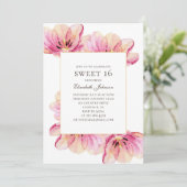Roze bloemen Sweet 16. Lente bloemenfeest 16e verj Kaart (Staand voorkant)