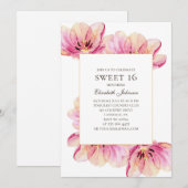 Roze bloemen Sweet 16. Lente bloemenfeest 16e verj Kaart (Voorkant / Achterkant)