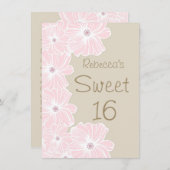 Roze bloemen Sweet 16 Party Kaart (Voorkant / Achterkant)