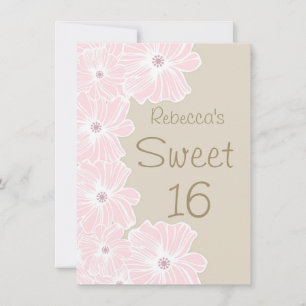 Roze bloemen Sweet 16 Party Kaart