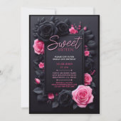 Roze Bloemen Sweet 16 Verjaardag Party Uitnodiging (Voorkant)