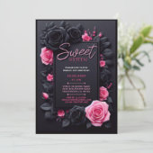 Roze Bloemen Sweet 16 Verjaardag Party Uitnodiging (Staand voorkant)