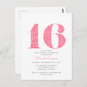 Roze Bloemen Sweet 16 Verjaardag Uitnodiging (Voorkant / Achterkant)