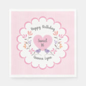  Roze Bloemen Sweet 16 Verjaardagsfeest Servet (Voorkant)