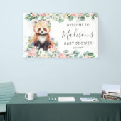 Roze Bloemen Sweet Red Panda Baby shower Welkom Spandoek (Beurs)