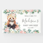Roze Bloemen Sweet Red Panda Baby shower Welkom Spandoek (Horizontaal)