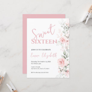 Roze Bloemen Sweet Sixteen Uitnodiging