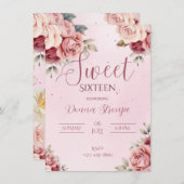 Roze Bloemen Sweet Sixteen Uitnodiging