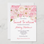Roze Bloemen Sweet Sixteen Verjaardag Uitnodiging (Voorkant)