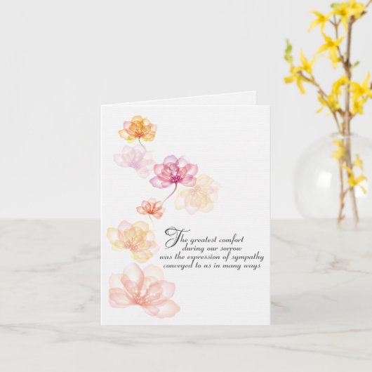 Roze Bloemen Sympathie Dank u Kaart (Gele Bloem)