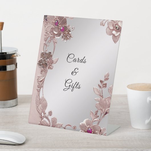 Roze  Bloemen Tafelblad Tekenen Reclamebord Met Voetstuk (Insitu)