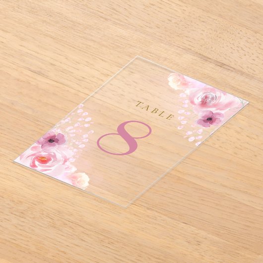 roze bloemen Tafelnummers (Laagn)