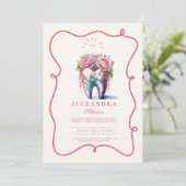 Roze Bloemen Tand Tandarts Afstuderen Kaart (Staand voorkant)