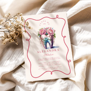 Roze Bloemen Tand Tandarts Afstuderen Kaart