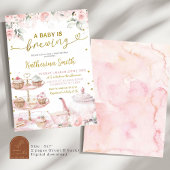 Roze Bloemen Tea Party Baby is Brouwen Uitnodiging
