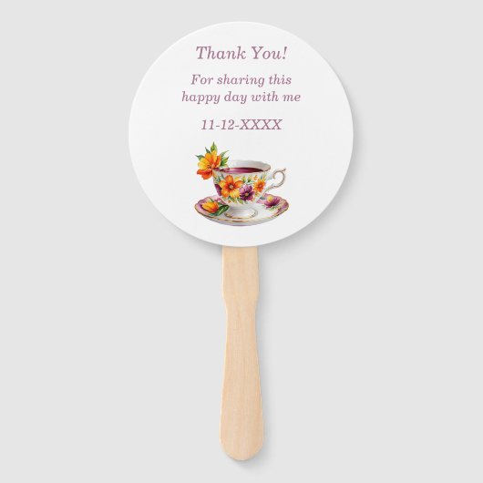 Roze Bloemen Tea Party Baby shower Hand Fan Handwaaier (Achterkant)
