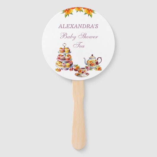 Roze Bloemen Tea Party Baby shower Hand Fan Handwaaier (Voorkant)