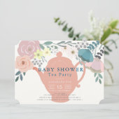 Roze Bloemen Tea Party Baby shower Kaart (Staand voorkant)