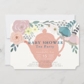 Roze Bloemen Tea Party Baby shower Kaart (Voorkant)