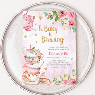 Roze Bloemen Tea Party Baby shower Kaart