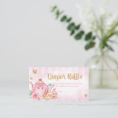 Roze Bloemen Tea Party Baby shower Luier Raffle Informatiekaartje (Staand voorkant)