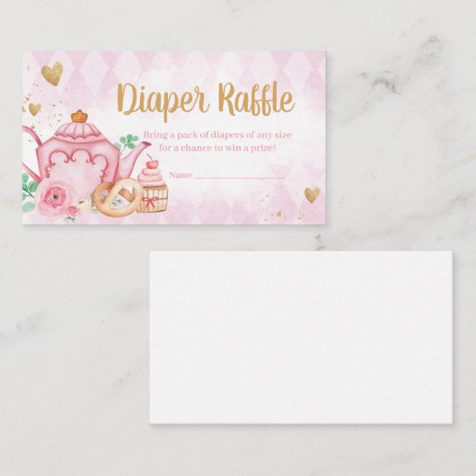 Roze Bloemen Tea Party Baby shower Luier Raffle Informatiekaartje (Voorkant / Achterkant)