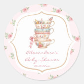 Roze Bloemen Tea Party Baby shower Ronde Sticker (Voorkant)