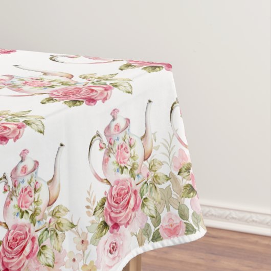 Roze Bloemen Tea Party Baby shower Tafelkleed (Voorbeeld)
