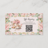  Roze Bloemen Tea Party Gift Registry QR Informatiekaartje (Voorkant)