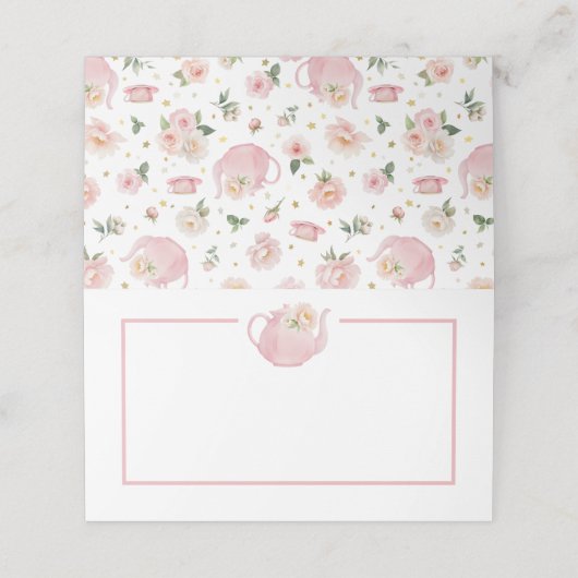 Roze Bloemen Tea Party Meisje Baby shower Blank Plaatskaartje (Buitenkant ongevouwen)