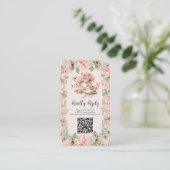 Roze Bloemen Tea Party RSVP Reactie QR Informatiekaartje (Staand voorkant)