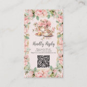 Roze Bloemen Tea Party RSVP Reactie QR Informatiekaartje (Voorkant)