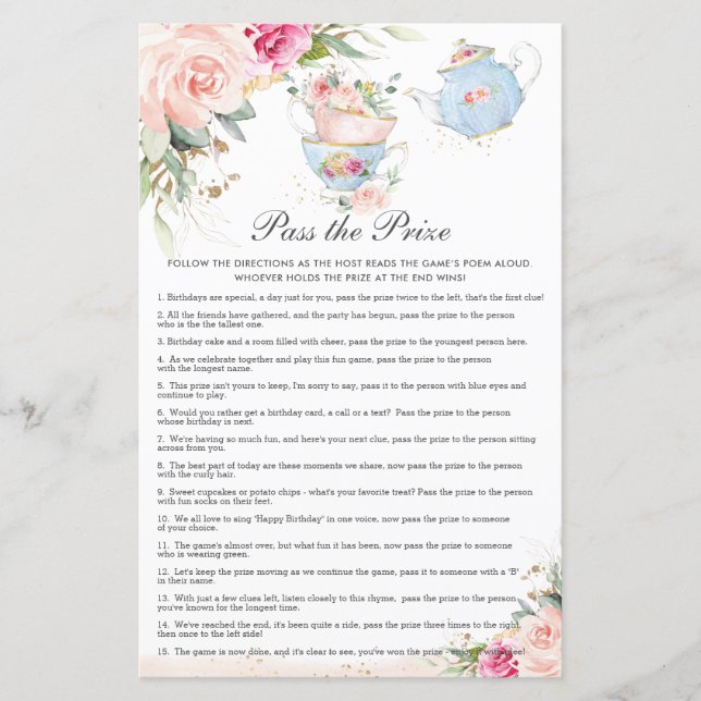 Roze Bloemen Tea Party Verjaardag Pass de prijs sp (Voorkant)