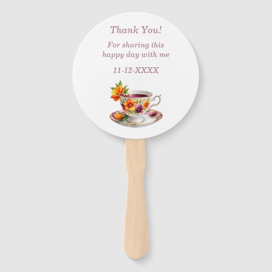 Roze Bloemen Tea Party Vrijgezellenfeest Hand Fan Handwaaier (Achterkant)