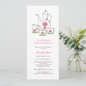 Roze bloemen Tea Set Bridal Shower Invitations Kaart (Staand voorkant)
