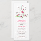 Roze bloemen Tea Set Bridal Shower Invitations Kaart (Voorkant / Achterkant)