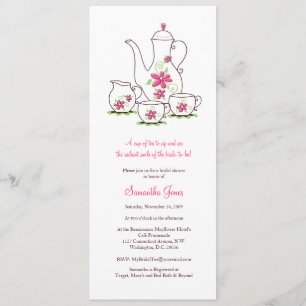 Roze bloemen Tea Set Bridal Shower Invitations Kaart