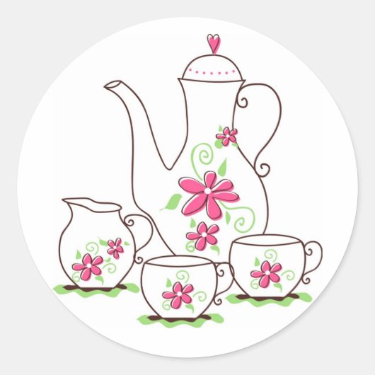 Roze bloemen Tea Set Stickers (Voorkant)