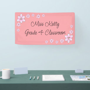Roze Bloemen Teacher Banner